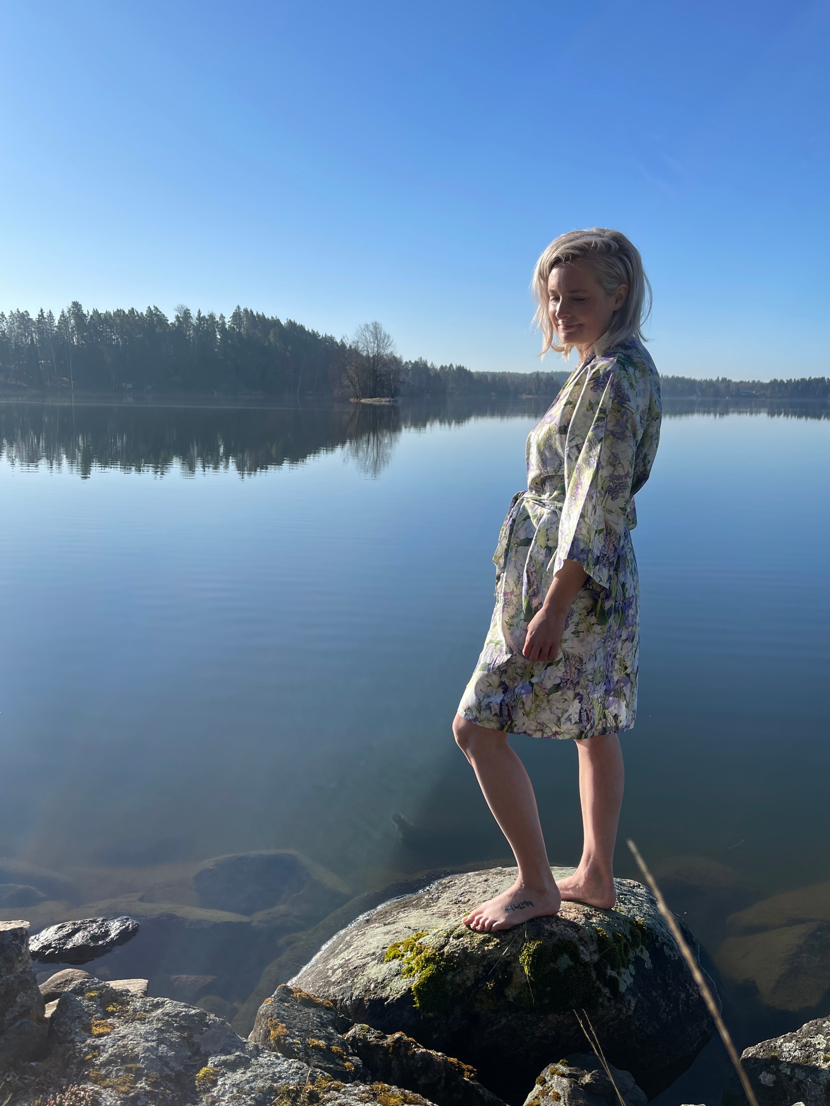 Kukkakimono sininen S-L lyhyt